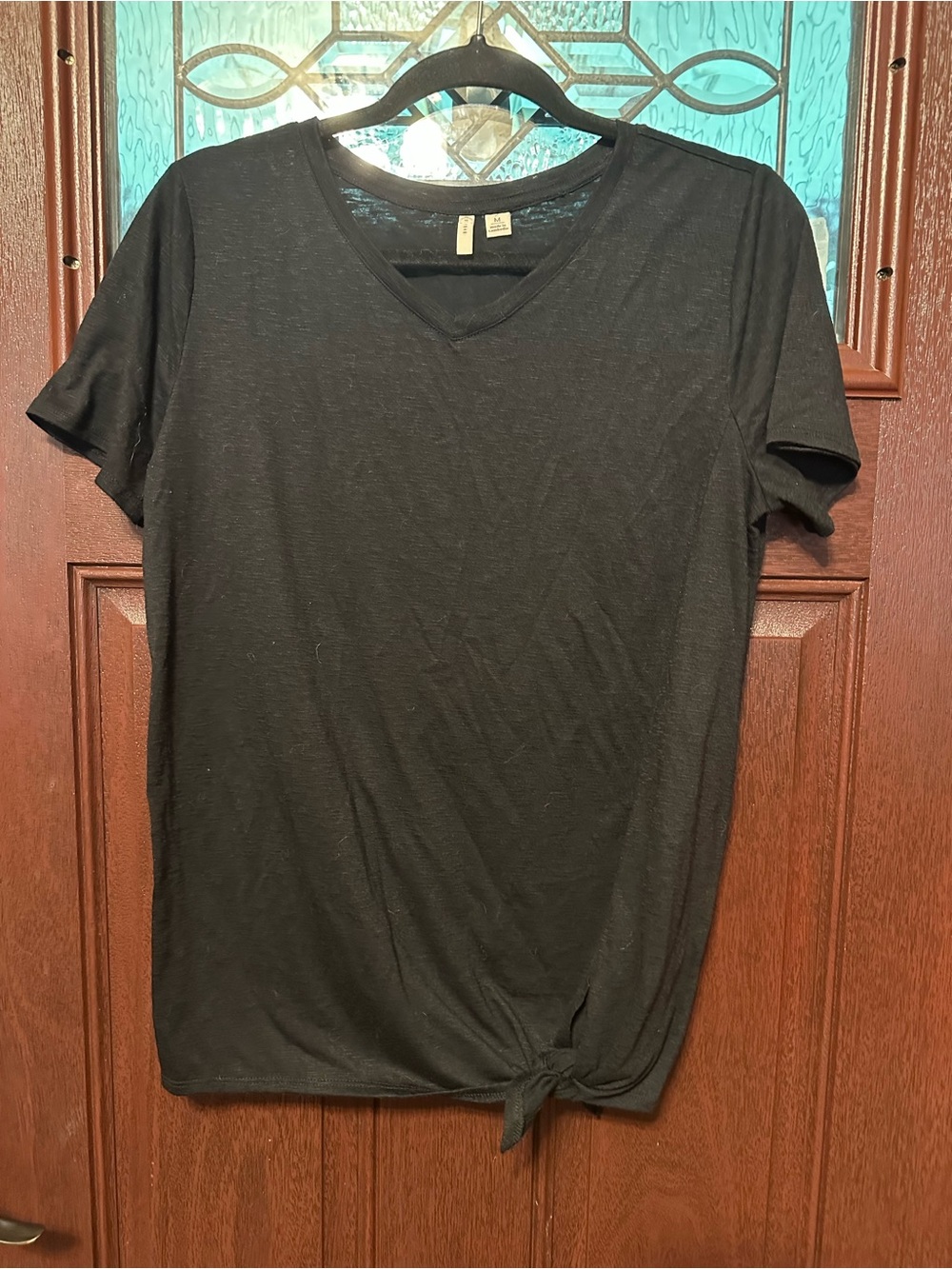 Cato Black V-Neck Tie-Hem Short Sleeve Top